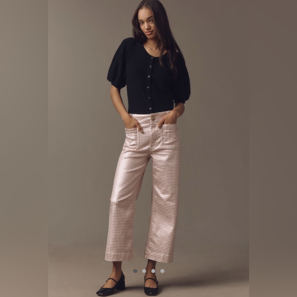 Anthropologie Pink Gingham Wide-Leg Jeans